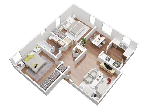2 Bed room floorplan 3D